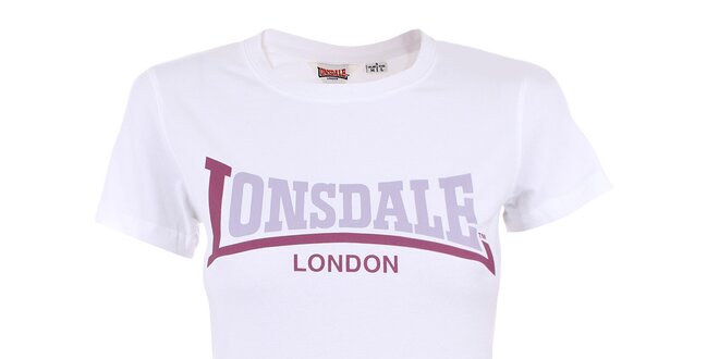 Dámské bílé tričko s fialovým nápisem Lonsdale