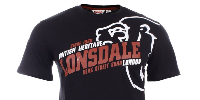 Pánské černé tričko s červeno-bílým nápisem Lonsdale
