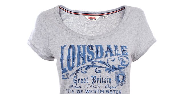 Dámské šedé tričko s modrým nápisem Lonsdale