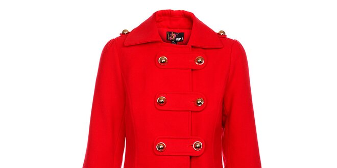 Dámský červený kabát Yumi se zlatými knoflíky