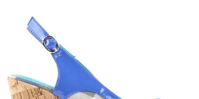 Dámské modré kostkované sandálky na klínku Evento