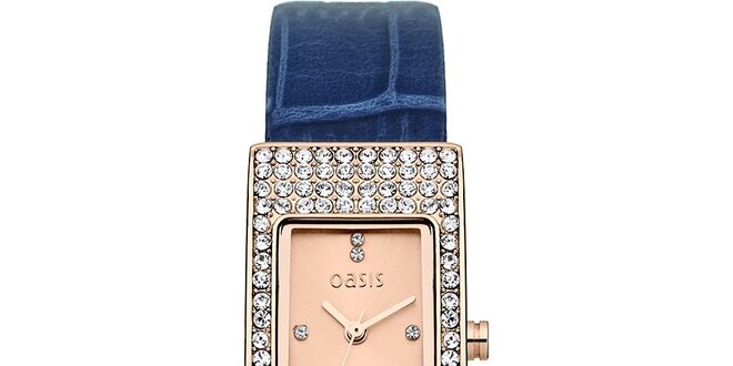 Dámské obdélníkové hodinky s modrým páskem Oasis