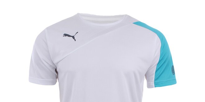 Pánské bílé sportovní tričko s tyrkysovým rukávem Puma