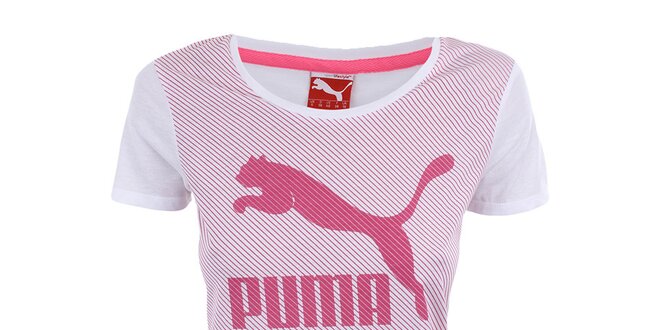 Dámské bílé tričko s růžovým potiskem Puma