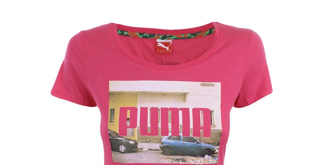 Dámské sytě růžové tričko s potiskem Puma