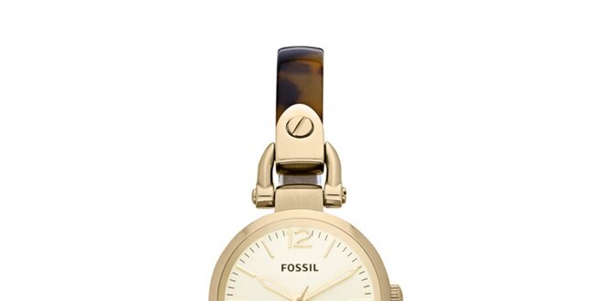 Dámské zlaté hodinky s hnědým řemínkem Fossil