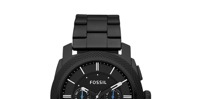 Pánské černé hodinky s modrými ručičkami Fossil