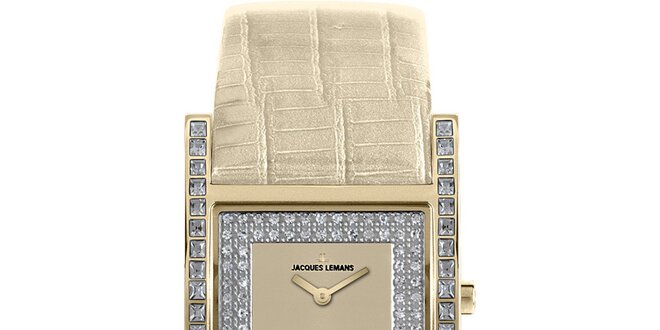 Dámské smetanové hodinky s krystaly Jacques Lemans