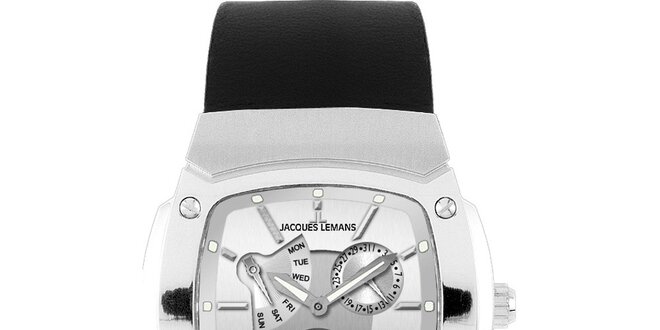Pánské ocelové hodinky s hladkým černým řemínkm Jacques Lemans
