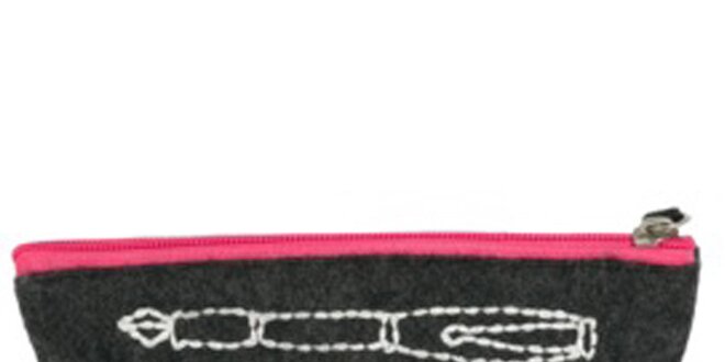 Šedé pouzdro na tužky s růžovým zipem Sewlomax