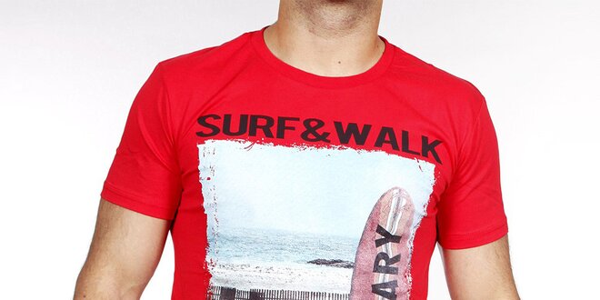 Pánské červené tričko se surfem Pontto