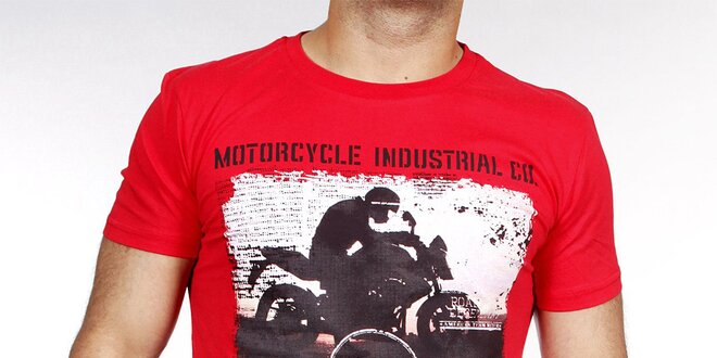 Pánské červené tričko s potiskem motorky Pontto