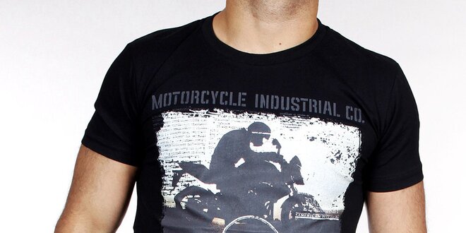 Pánské černé tričko s potiskem motorky Pontto