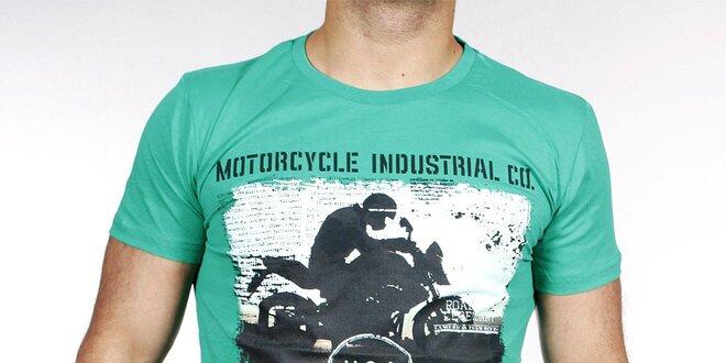 Pánské zelené tričko s potiskem motorky Pontto