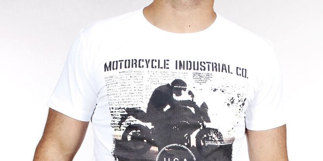 Pánské bílé tričko s potiskem motorky Pontto