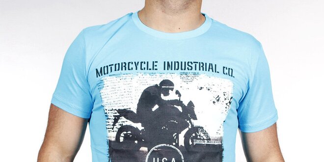 Pánské světle modré tričko s potiskem motorky Pontto
