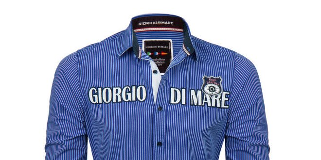 Pánská modře pruhovaná košile s nášivkami Giorgio di Mare