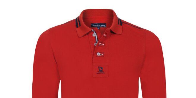 Pánské červené polo tričko s dlouhým rukávem Giorgio Di Mare
