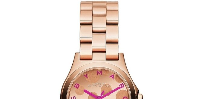 Dámské pozlacené hodinky s růžovými rafičkami Marc Jacobs