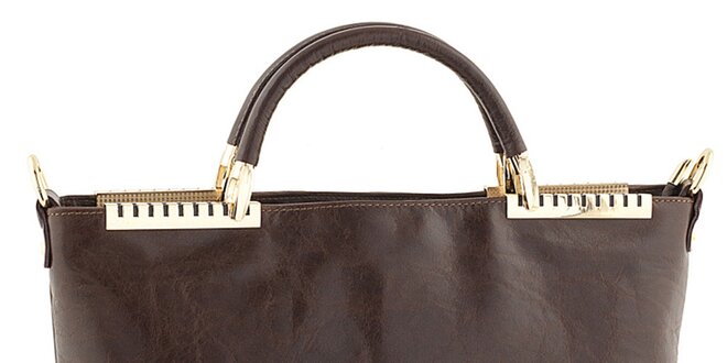 Dámská tmavě hnědá kožená kabelka s kovovými detaily Tina Panicucci