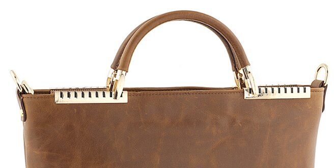 Dámská hnědá kožená kabelka s kovovými detaily Tina Panicucci