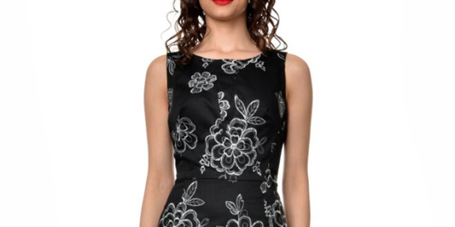 Dámské černé šaty s květinovými výšivkami Dia Vynne