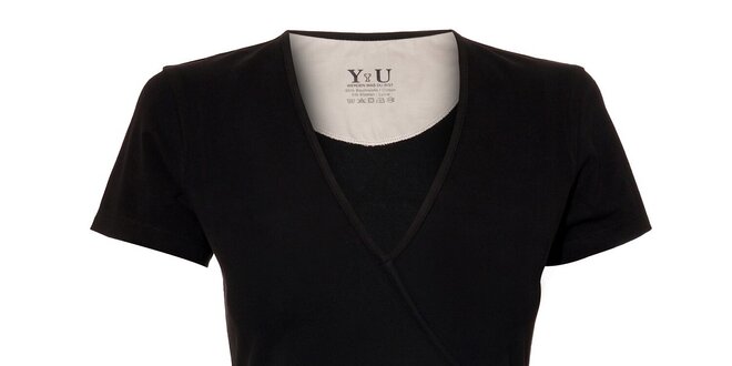 Dámské triko YU Feelwear s výstřihem do V v černé barvě