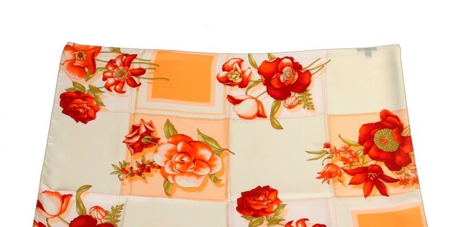Dámský oranžový hedvábný šátek Gianfranco Ferré s květy