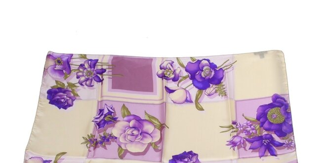Dámský fialový hedvábný šátek Gianfranco Ferré s květy