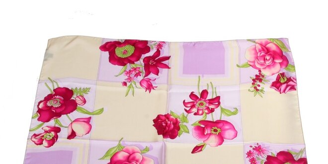 Dámský růžovo-fialový hedvábný šátek Gianfranco Ferré s květy