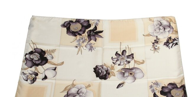 Dámský šedo-béžový hedvábný šátek Gianfranco Ferré s květy