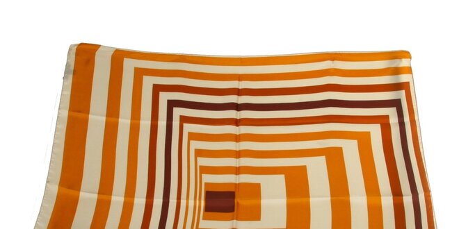 Dámský karamelový hedvábný šátek Gianfranco Ferré s grafickým vzorem