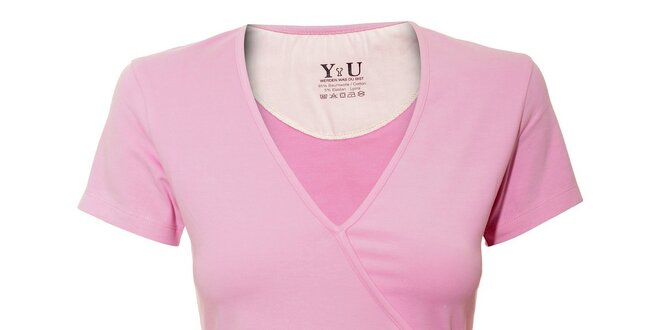 Dámské triko YU Feelwear s výstřihem do V ve světle růžové barvě