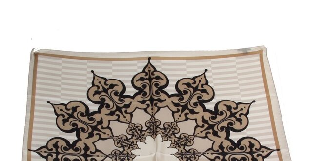 Dámský šedo-béžový hedvábný šátek Gianfranco Ferré s ornamentem