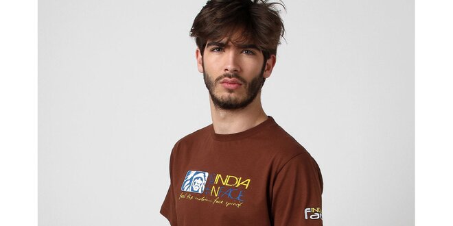 Pánské hnědé tričko Indian Face s potiskem