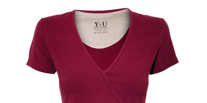 Dámské triko YU Feelwear s výstřihem do V ve vínové barvě