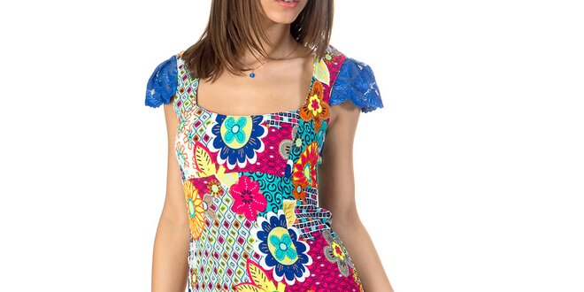 Dámské barevně vzorované šaty s rukávky Avantgard