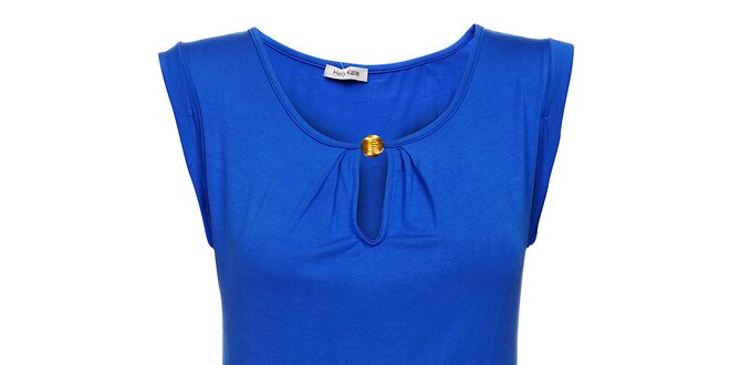 Dámské zářivě modré tričko Holly Kate se zlatým knoflíkem