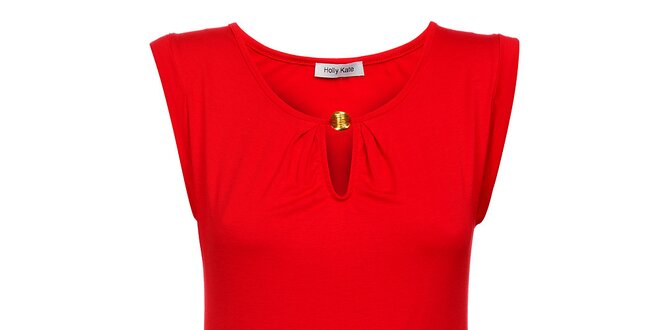 Dámské červené tričko Holly Kate se zlatým knoflíkem