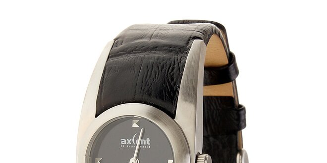 Dámské ocelové hodinky Axcent s černým koženým řemínkem