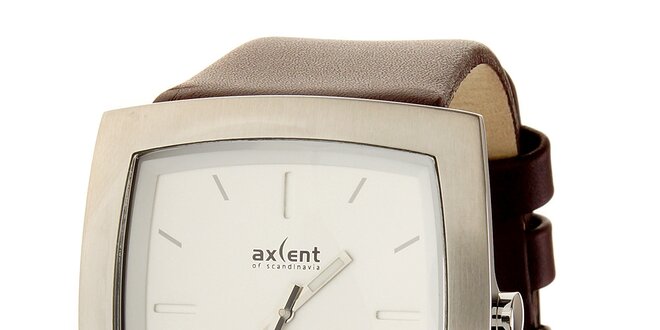 Pánské ocelové hodinky Axcent s hnědým koženým řemínkem
