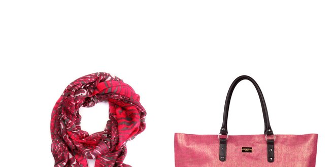 Dámský set - barevný šátek a slaměná růžová taška Invuu Lodon