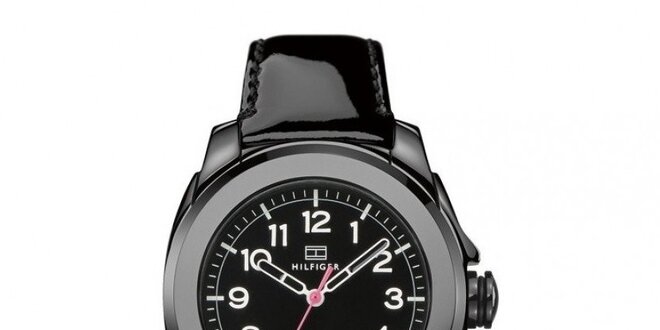 Dámské černé keramické hodinky s lesklým řemínkem Tommy Hilfiger