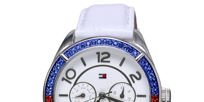 Dámské bílé hodinky s barevnými krystaly Tommy Hilfiger