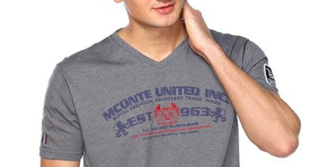 Pánské šedé tričko s barevným nápisem M. Conte