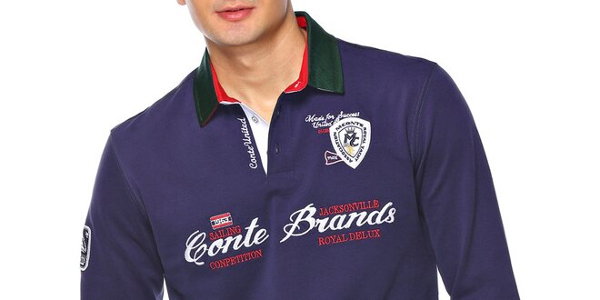 Pánské tmavě modré polo triko s dlouhým rukávem M. Conte