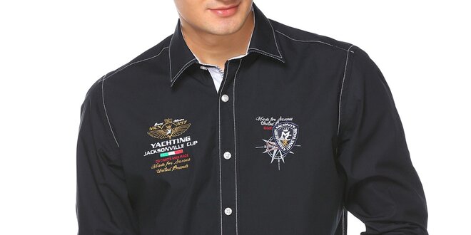 Pánská tmavomodrá košile s výšivkami M. Conte