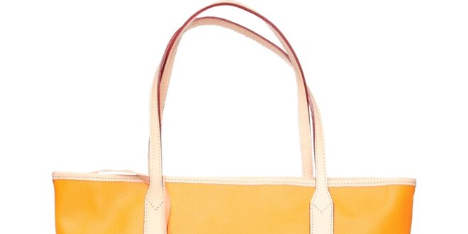 Dámská světle oranžová kožená kabelka Made in Italia s béžovými detaily