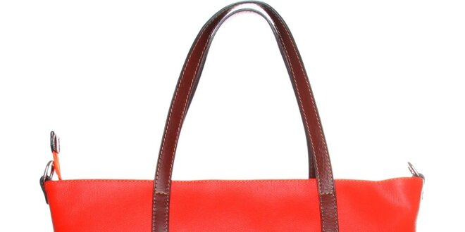 Dámská ohnivě červená kabelka Made in Italia s hnědými uchy