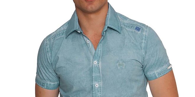 Pánská světle modrá denimová košile s krátkými rukávy RNT23